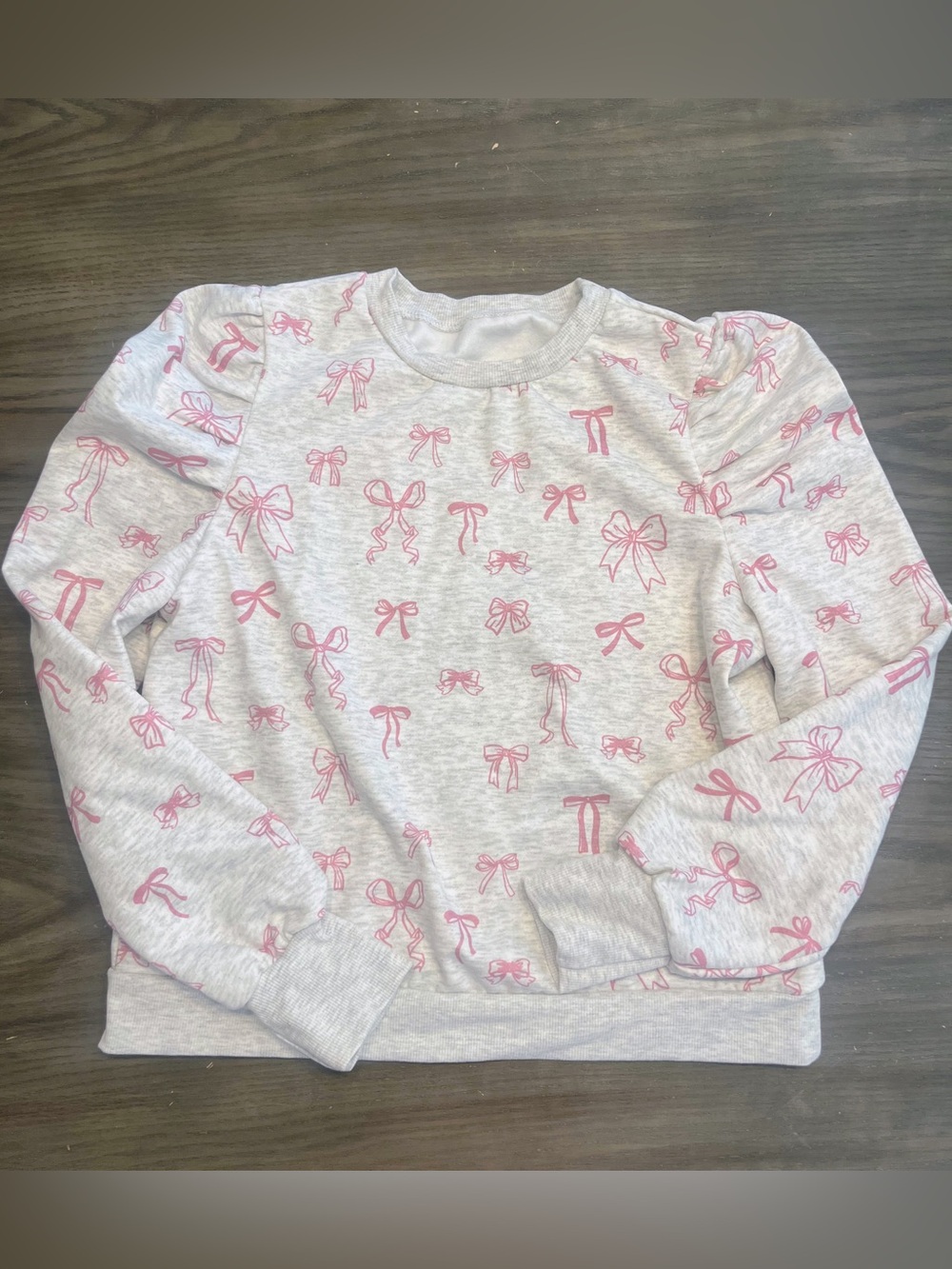 NEW Puffed-Sleeve Bow Sweatshirt in Grey/Pink